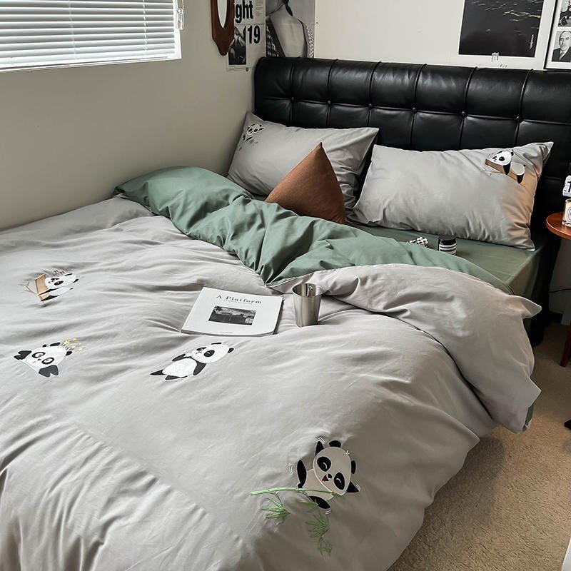 100%Cotton Panda Duvet Cover Set Double Queen 4Pcs Bedding Set for Boys Girls,Animal Comforter Cover Bed Sheet Pillowcases 5