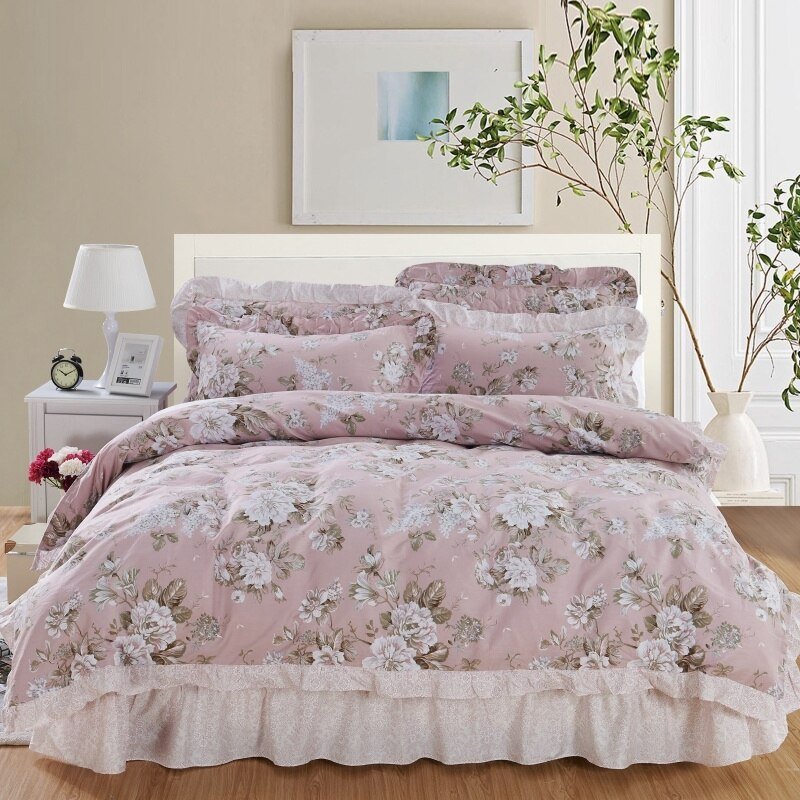 100%Cotton Duvet Cover Set with Quilted Bedspread Pillow shams 4/6Pcs Vintage Garden Flower Bedding set Coverlet Soft Breathable 1