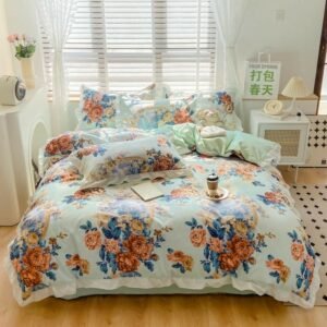 Blooming Floral print Duvet Cover Chic Ruffle Soft 50%Cotton Microfiber Bedding set Double Queen King 4pcs Bed Sheet Pillowcases 1