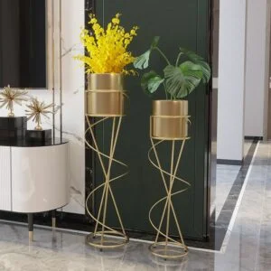 75/90cm Large Plant Stand With Pot Golden Tall Iron Basin High-end Home Craft Vase Hanging Plant Flower Basket For Wedding Decor 1