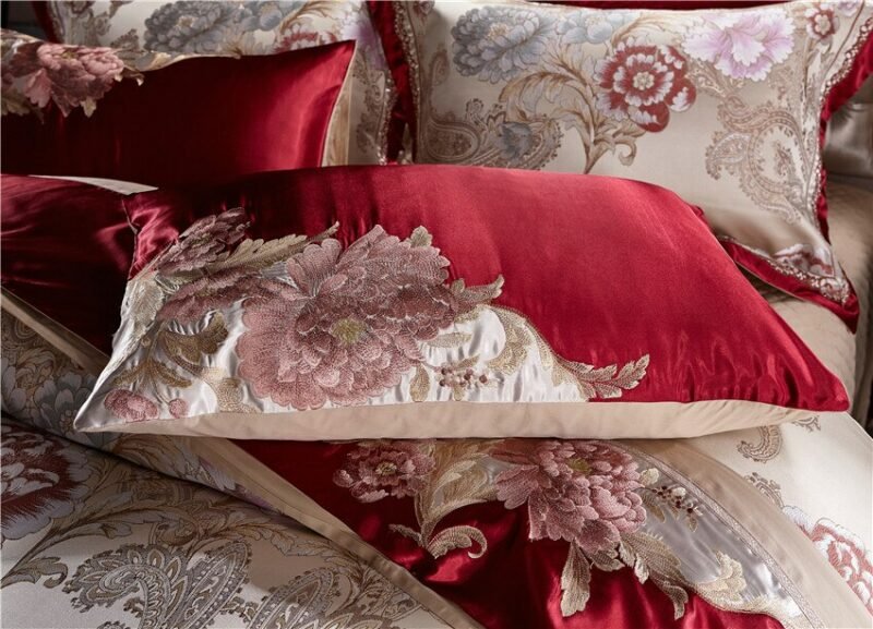 Golden Silk Cotton Luxury Satin Jacquard Bedding Set Queen King size Bedding Sets Bed Sheet/Spread Set Duvet Cover bedclothes 4