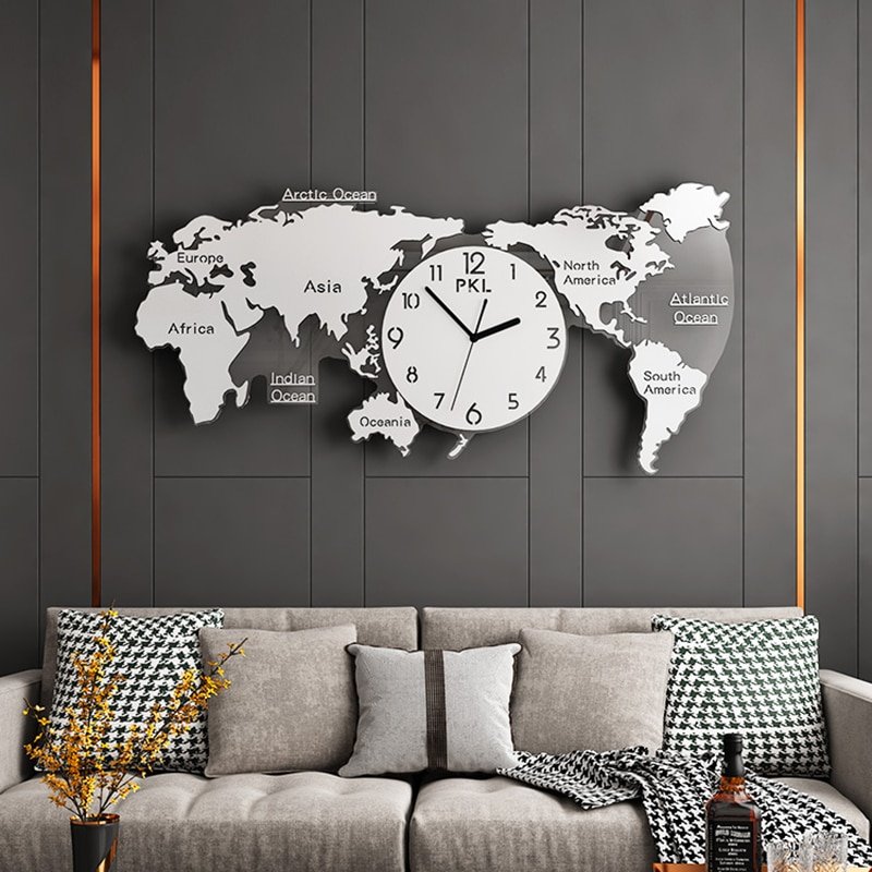Nordic Quiet Luxury Wall Clock Large Creative World Map Living Room Apartamento Modern Minimalist Watch Home Decor ZP50ZB 2