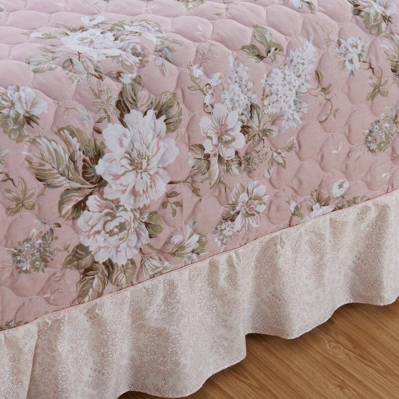 100%Cotton Duvet Cover Set with Quilted Bedspread Pillow shams 4/6Pcs Vintage Garden Flower Bedding set Coverlet Soft Breathable 3