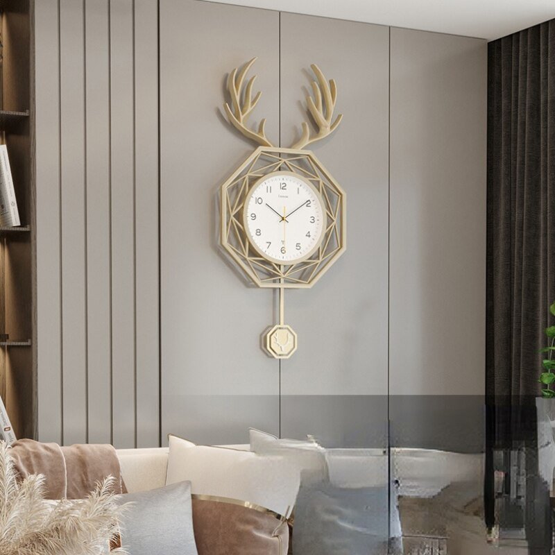 Giant Luxury Minimalist Wall Clock Living Room Deer Large Silent Metal Wall Clock Modern Design Reloj Pared Grande Home Decor 3