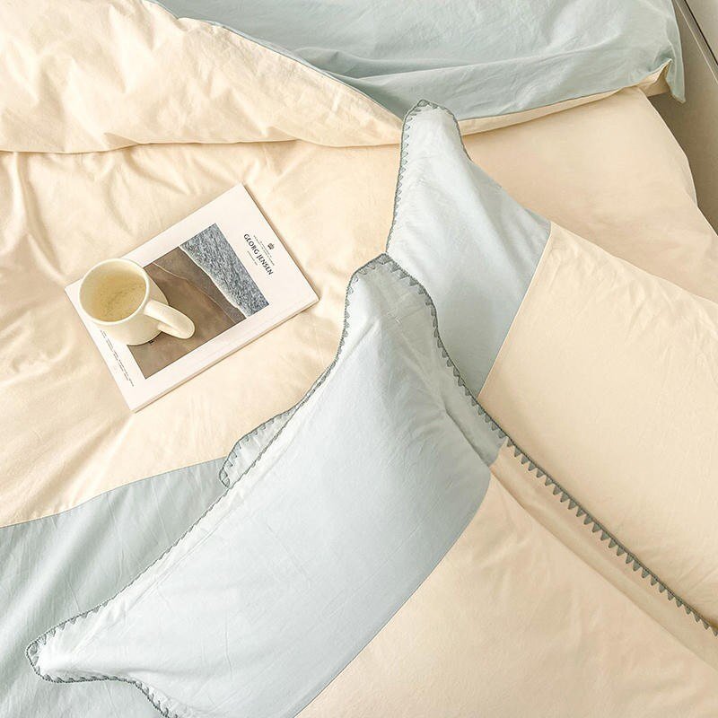 Blue Patchwork 100%Washed Cotton Duvet cover set 4Pcs Ultra Soft Bedding set with zipper Men Boys Kids Bed Sheet Pillowcases 6