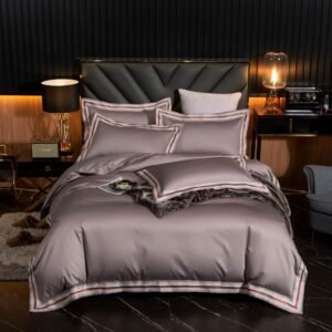 4Pcs Solid Luxury Soft 1000TC Egyptian Cotton Premium Bedding sets Duvet cover Bed Sheets Set Wrinkle/Fade Resistant Bedding Set 1