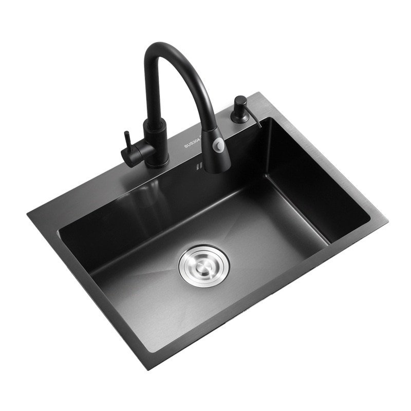 Kitchen Sink Black Nano Sink Single Bowl Wash Basin Bowl Kitchen Accessories Drain Set 304 Stainless Steel Topmount/Undermount 3