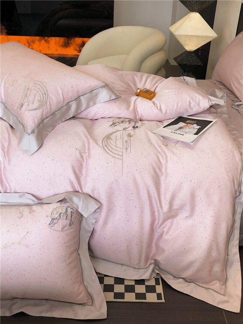 4Pcs Black Dots Duvet Cover Set Embroidery High-end Luxury Premium Long Staple Bedding set Ultra Soft Bed Sheet 2Pillowcases 4