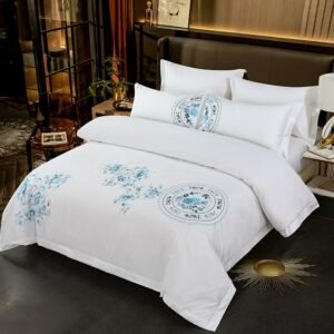 Hotel Ultra Soft Nature Cotton 600TC Blue White Porcelain Embroidery Duvet Cover Bed Sheet Pillowcases Double Queen King 4/6Pcs 1
