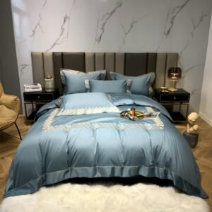 1000TC Egyptian Cotton Chic Luxury Embroidery Duvet Cover 4Pcs Soft King Queen Bedding set Quilted Cotton Bedspread Pillowcases 1