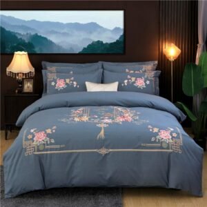 Thick Brushed Cotton Soft Duvet Cover Set Embroidery Oriental Flowers Retro Bedding Set Comforter Cover Bed Sheet Pillowcases 1