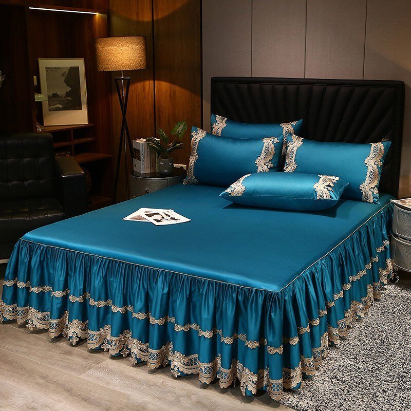 Premium 100% Egyptian Cotton Shabby Vintage Elegant Lace Bedding set Zipper Duvet Cover Ruffle 160X200cm Bed Skirt Pillowcases 2