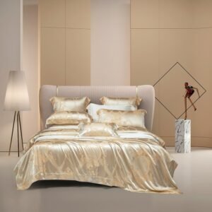 Both Sides Silk Bamboo Ultra Soft Duvet Cover set King Queen 4Pcs Jacquard Mulberry Silk Luxury Bedding set Bed sheet Pillowcaes 1