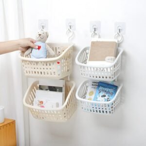 3pcs Over Rod Hanging Basket Kitchen Organizer with Hooks Sink Caddy Drainer Onions Storage Bathroom Cosmetics Pantry Plastic 1