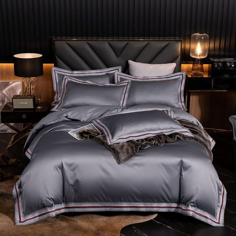 High End Premium 1000TC Egyptian Cotton Luxury Bedding sets Solid Color Chic Duvet Cover Flat Bed sheet Wrinkle&Fade Resistant 2