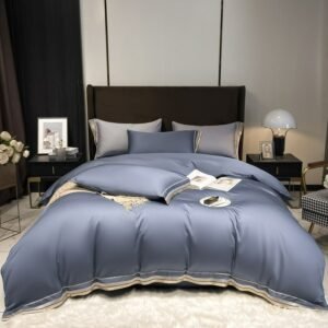 Chic Embroidery White Gray Hotel Duvet Cover set 600TC Long Staple Cotton 4pcs Bedding Set 1 Bed Sheet 2 Pillowcases Comfortable 1
