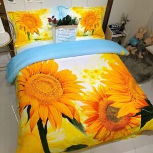 Botanical Spring Flowers Sunflower Comforter Cover set Women 100%Cotton Ultra Soft 4Pcs Bedding Set Bed Sheet 2 Pillowcases 1