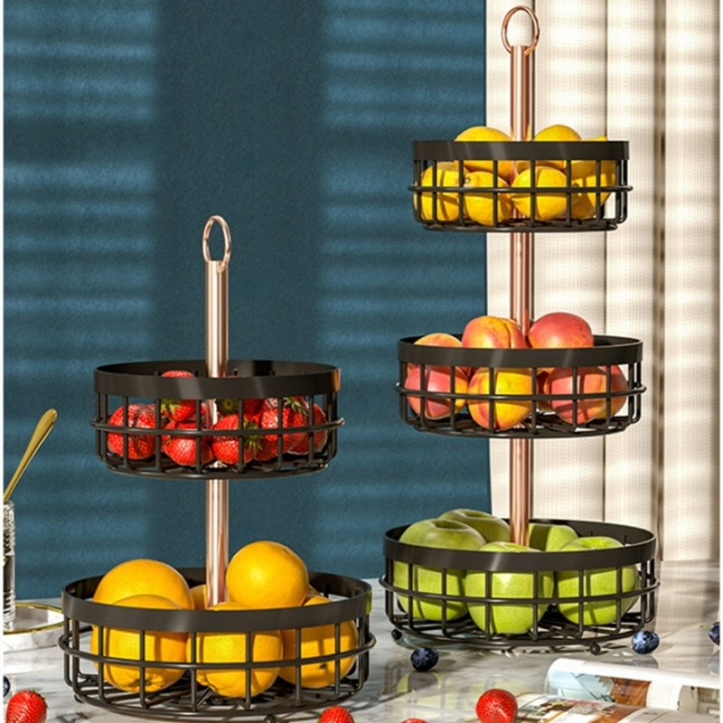 2/3 Tier Detachable Luxury Kitchen Counter Organizer Fruit Basket Holder Bowl Rack Stand Metal Snacks Vegetable Storage Shelf 1
