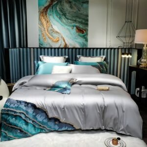 Abstract Art Marble Chic embroidery Duvet Cover Luxury 1000TC Egyptian Cotton 4/6Pcs Bedding Quilt Cover Bed Sheet Pillowcase 1