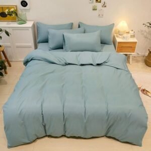 Soft Breathable Simple style Solid Color Bedding Set with Zipper Twin Full Queen King 4/6Pcs Comforter Cover Bedsheet Pillowcase 1