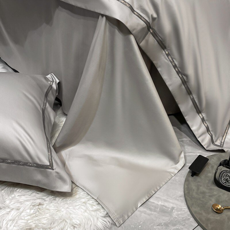 White Gray Egyptian Cotton Hotel Duvet Cover 4Pc 600TC Long Staple Cotton Soft Bedding Bed Sheet Pillowcase Double Queen Family 4