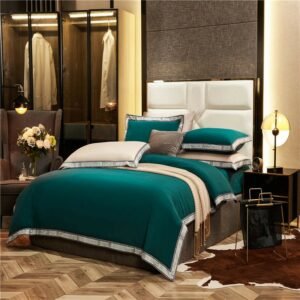 Solid Color Green 100%Cotton Duvet Cover Breathable Soft Premium Bedding Set Double Queen 1Duvet cover 1Bed Sheet 2Pillowcases 1