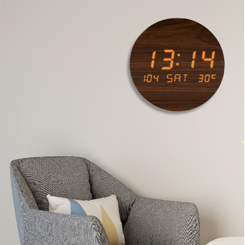 3d Led Digital Clock Glowing Night Light Wooden Mechanism Temperature Wall Clocks Perpetual Calendar Modern Home Decor XFYH 2