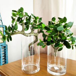 25cm Small Artificial Plants Branch Fake Ficus Tree Leaf Tropical Plastic Banyan Potted Mini Desktop Craft For Home Office Decor 1