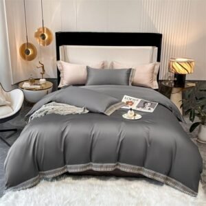 600TC Long Staple Cotton Embroidery Hotel Duvet cover set White/Grey 1Duvet Cover 1Bed Sheet 2Pillowcases Double Queen King size 1