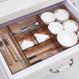 4pcs Cutlery Organizer Kitchen Drawer Tray Divider Utensils Storage Tableware Chopsticks Knife And Fork Box Transparent Plastic 1
