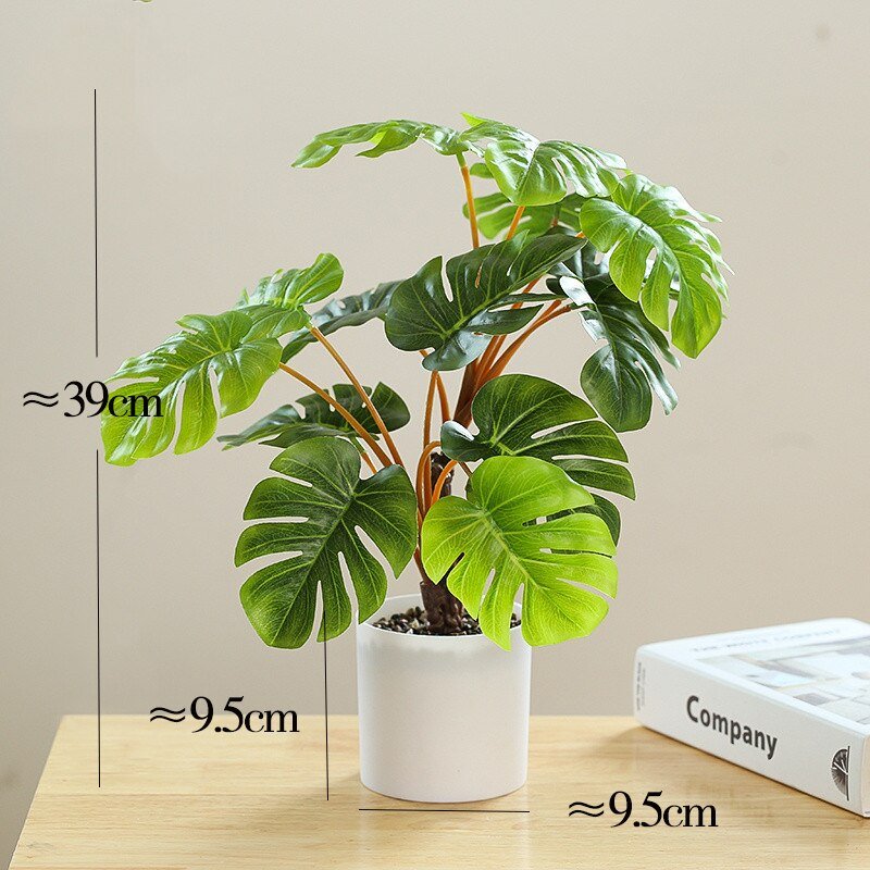 33-52cm Fake Potted Tree Artificial Bamboo Plants Bonsai Silk Leaves Tropical Monstera Desktop Crafts For Home Office Decor Gift 4
