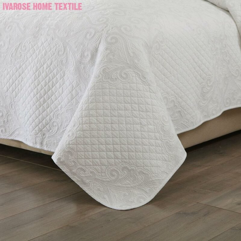White Diamond Quilted Cotton Bedspread Pillow shams Soft and Comfy Bedding Quilt Reversible Coverlet Bed spread Queen King size 5
