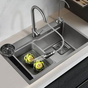 304 Stainless Steel Gray Kitchen Sink Washbasin Single Bowl Large Single-slot Topmount Undercounter Wash Basin Drain Accessories 1