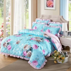 Colorful Vibrant Flowers Duvet/Comforter Cover set 4/6Pcs Bedding set 100%Quilted Cotton Duvet Cover Bedspread Pillow shams 1