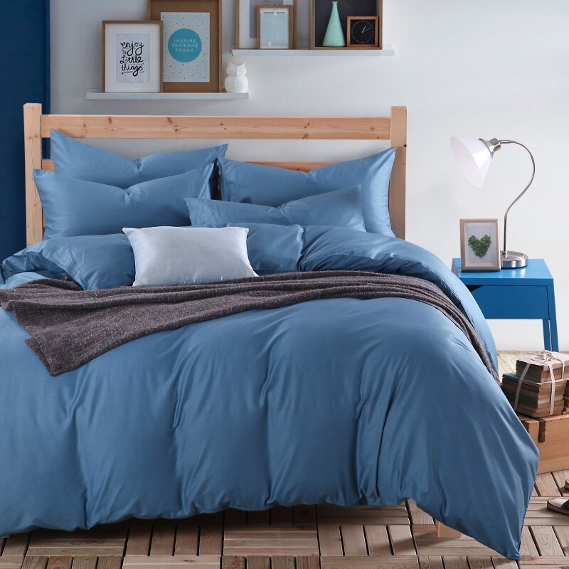Blue Grey 100%Cotton Bed sheet set Duvet Cover Twin Queen/King Size Bedding sets Adults Kids Fitted sheet Bed set linge de lit 2