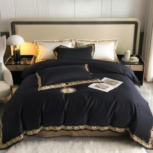 Baroque Gold Embroidery Duvet Cover Black White 1000TC Egyptian Cotton Bedding Set Double Queen King 4Pcs Bed Sheet Pillowcases 1