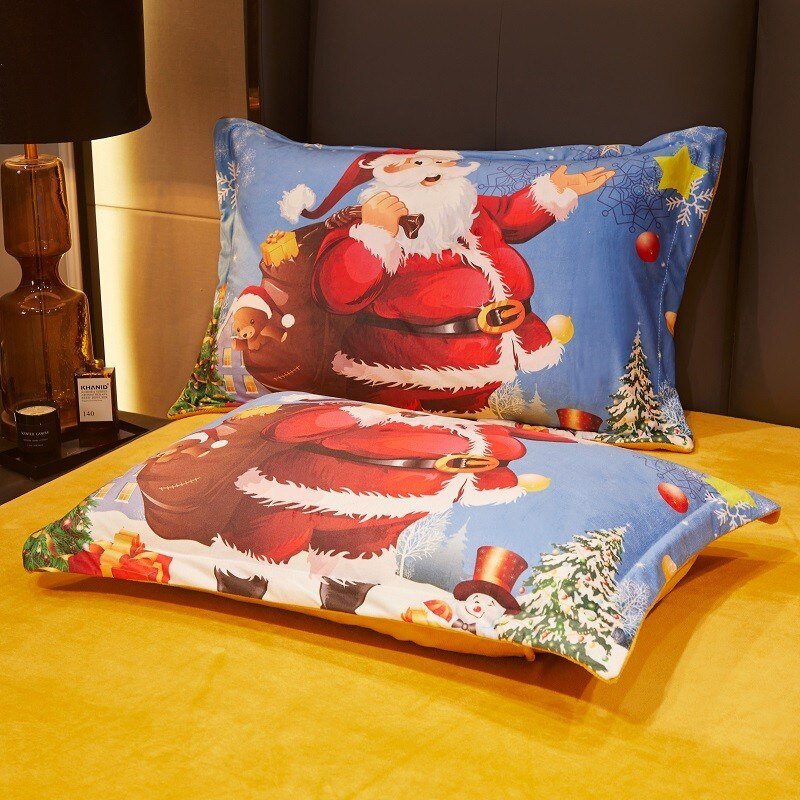 Merry Christmas 4Pcs Duvet Cover Bed sheet Pillowcases Full Queen Santa Claus Clouds Bedding Set Super Soft Velvet Fleece fabric 5