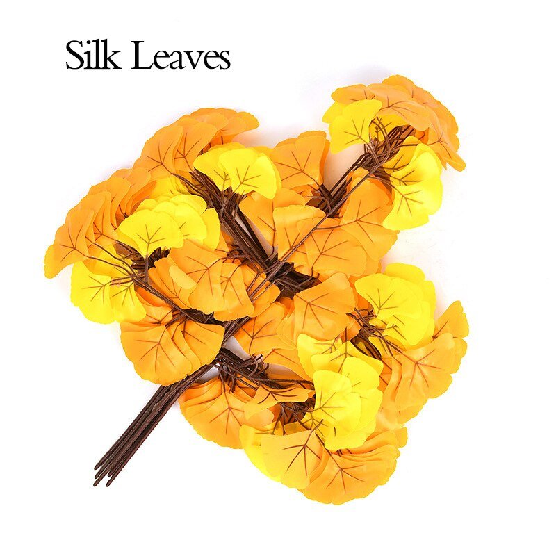 60cm 12pcs Artificial Ginkgo Leaves Silk Plants Fake Ginkgo Branch Plastic Autumn Yellow Leaf Bouquet For Home Wedding DIY Decor 3