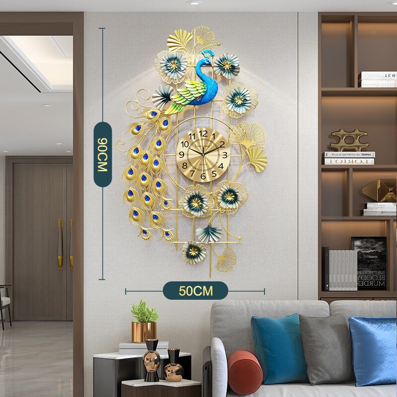 Golden Battery Big Wall Clock Modern Design Arabic Nordic Wall Clock Living Room Peacock Reloj Pared Decor Accesories For Home 5
