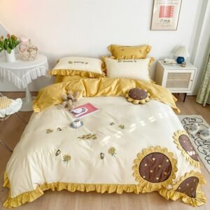 Luxury Ultra Soft Egyptian Cotton All Season Premium Bedding Set Sunflowers Girls Bedroom Bed Sheet Duvet Cover Pillowcases 1