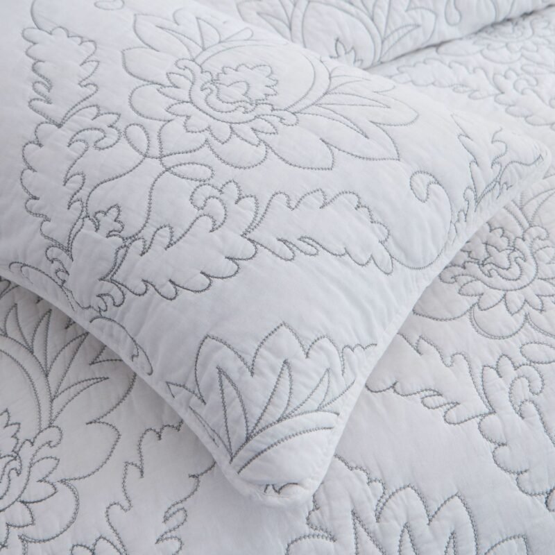 White Embossed 100%Cotton Bedding Quilt Set,Comfortable Bedspread, Bed Cover Coverlet 2 Pillow shams Queen size 5
