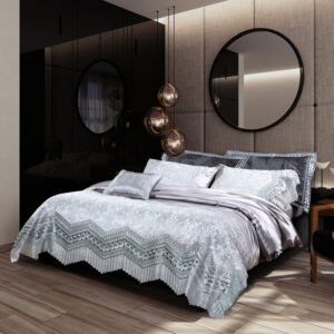 Grey Silver Queen King size 4/6/7Pcs Bedding set Premium Luxury Jacquard Duvet cover Egyptian cotton Bed sheet set Pillow shams 1