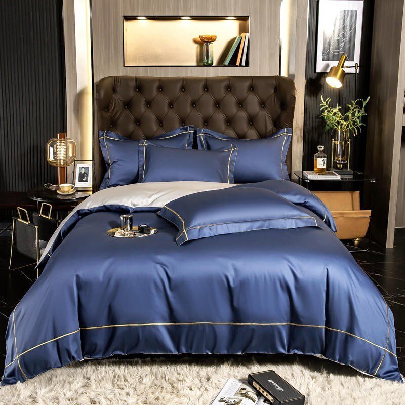 100%Cotton Blue Duvet Cover Set Zipper Closure Ultra Soft Durable Simple Bedding set 1 Bed Sheet 2 Pillowcases Queen/King 4Pcs 2