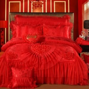 Oriental lace red pink wedding luxury royal Bedding set queen king size Bedspread flat sheet set Duvet cover bedroom set 1