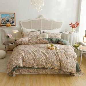 Ultra Soft Brushed Cotton Family Bedding set Twin Full Queen Vintage Blooming Rose Flowers Duvet Cover Set Bed Sheet Pillowcases 1