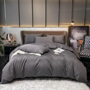 Gray Diamond Pleated Egyptian Cotton Soft Bedding Set Pintuck Duvet Cover Bed Sheet Pillow Shams Home Decor Queen Double King 1