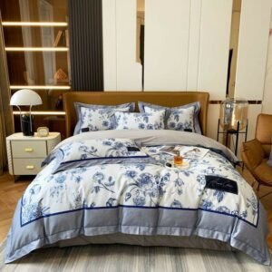 Chinoiserie Floral Duvet Cover Patchwork Porcelain Style Blue White Premium 800TC Cotton 4Pcs Bedding Set Bed Sheet Pillowcases 1