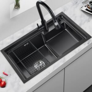 Kitchen Sink 304 Stainless Steel Black Nano Kitchen Sink Thicken Hand-Made Vegatable Basin With Drain Accessories Undermount 1