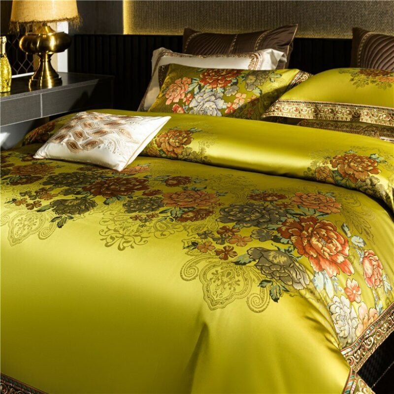 Chic Green Blooming Flowers Duvet Cover 1200TC Satin Egyptian Cotton Luxury Decorator Bedding set Bedspread Bed Sheet Pillowcase 3