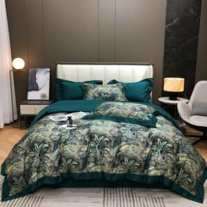 Vintage Green Duvet Cover set Egyptian Cotton Soft Breathable Chic Botanical Double Queen King Bedding set Bed Sheet Pillowcases 1